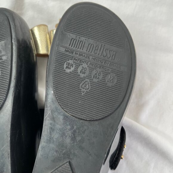 Mini Melissa Black Gold Bow Jelly Maryjane Flats Kids Size 12 Eu 30 - Picture 6 of 11